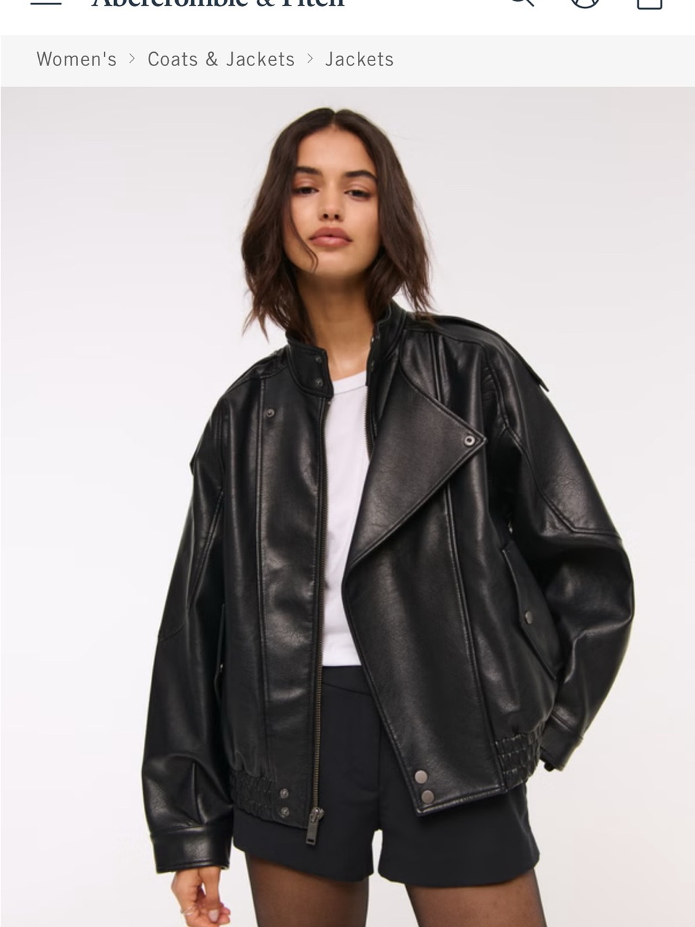 Abercrombie & Fitch Black Faux-Leather Moto Bomber Jacket - Picture 2 of 3